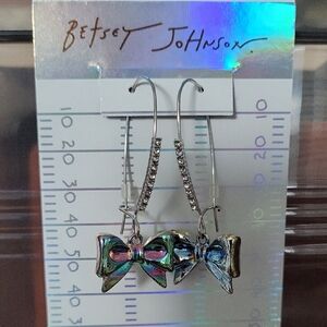 Betsey Johnson Iridescent Multicolor Bow Hook Earrings